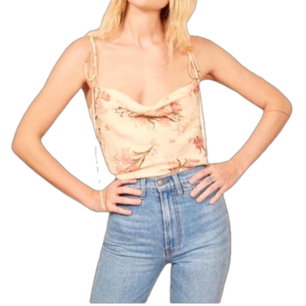 Reformation Leah floral spaghetti stripes Top SMALL